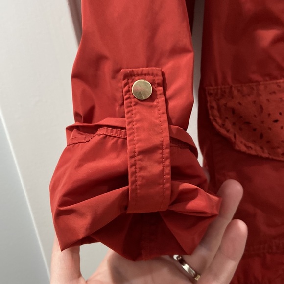 Zenergy Chico's Size 1 Burnt Orange Tab Sleeve Jacket gold hardware EUC - Picture 13 of 15